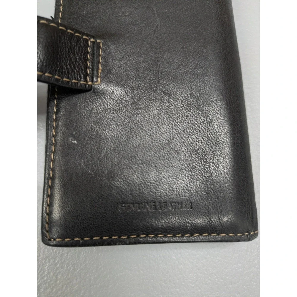 Black Genuine Leather Wallet Slim Card ID Holder‎ Fold over Snap Minimalist